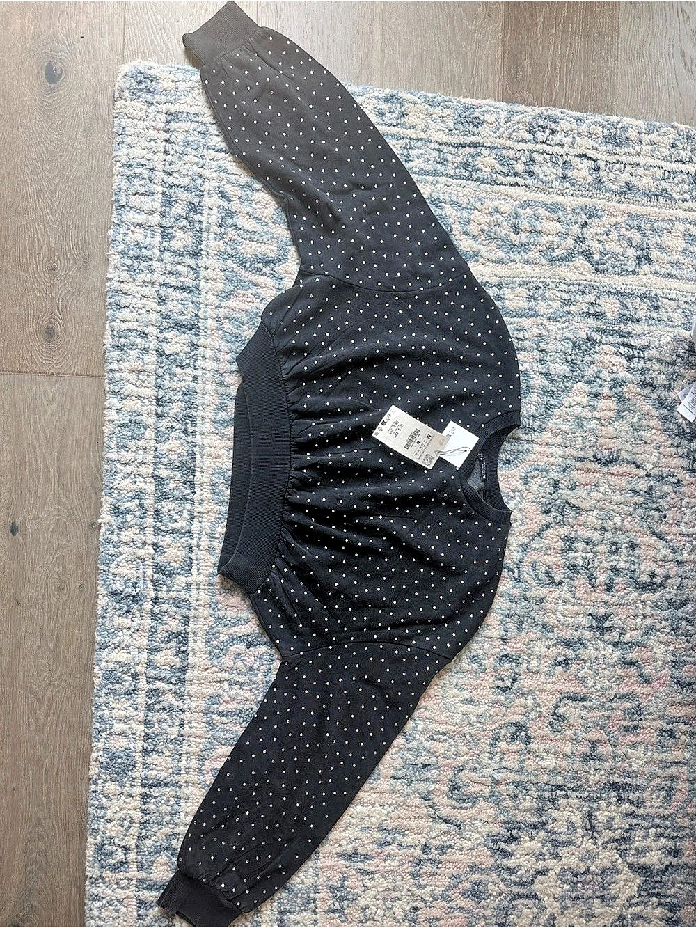Women's Black & White Polka Dot Long Sleeve Top